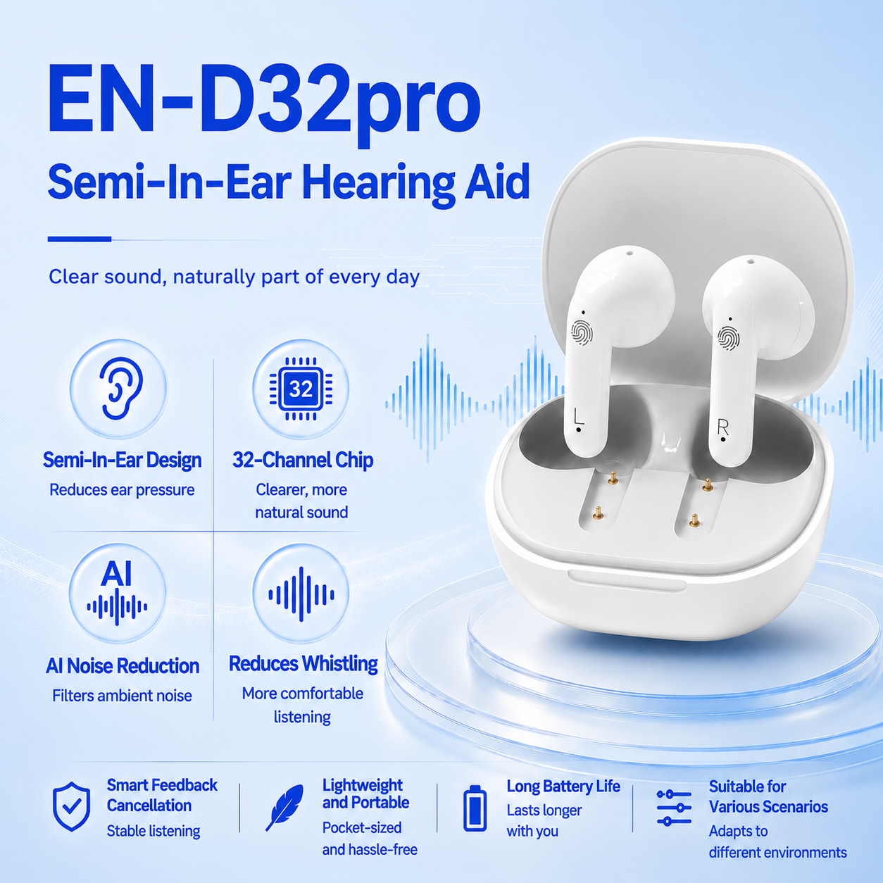 D32Pro 32-Channel Open‑Ear Hearing Aid