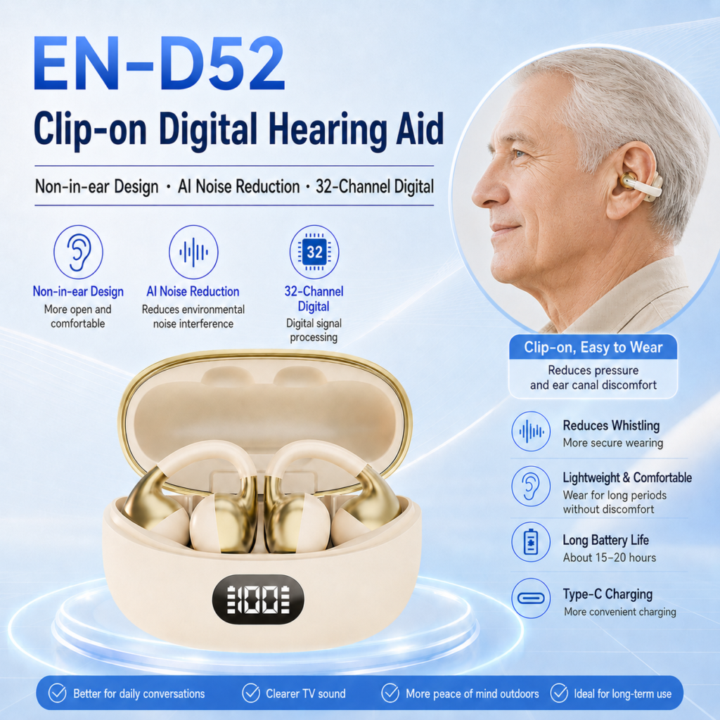 D52 32-Channel Open-Ear Ear-Clip Hearing Aids