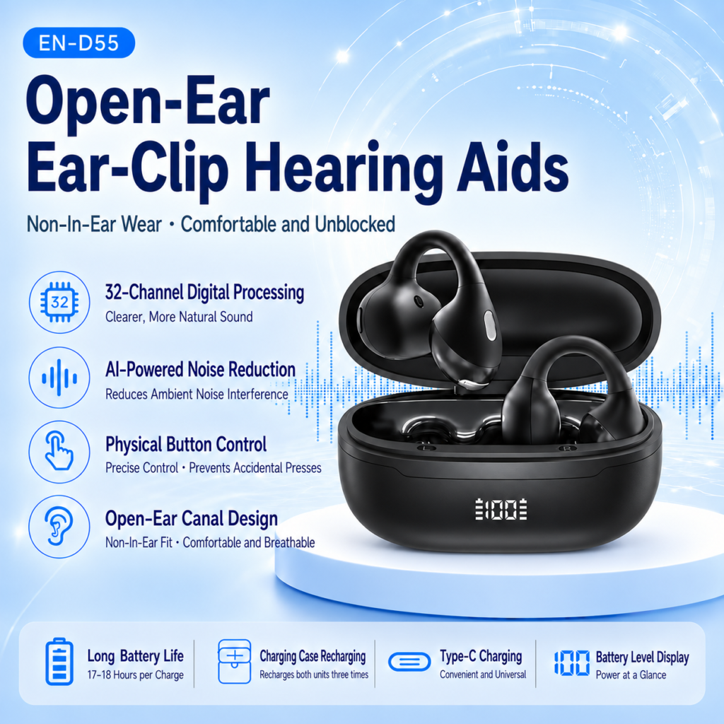 D55 32-Channel Open-Ear Ear-Clip Hearing Aids